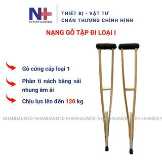 Nạng gỗ chống nách loại 1 cứng cáp, nạng gỗ tập đi, nạng chống nách bằng gỗ hỗ trợ tập đi lại, nạn gỗ việt nam