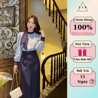 Áo sơ mi công sở tay dài phối cổ thắt nơ mặc đi làm U&M (AP08)