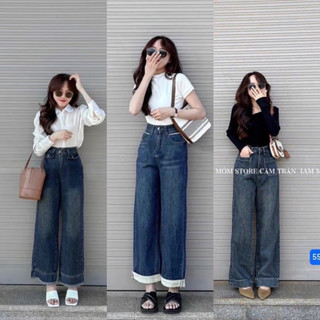 Quần jean bò baggy nữ cạp cao đứng rộng xuông suông