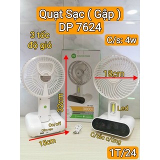 Quạt sạc tích điện DP 7624 Với màn hình cảm ứng đèn led siêu sáng tích hợp 3 chế độ gió
