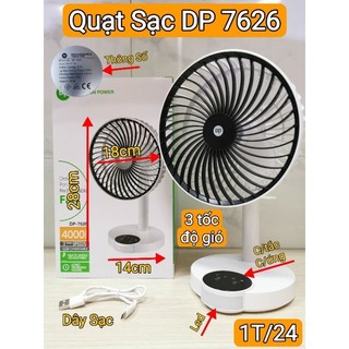 Quạt sạc tích điện DP 7626 Tích hợp màn hình cảm ứng với đèn led tiện lợi