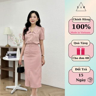 Set áo sơ mi tay ngắn khuy dọc phối chân váy bút chì xẻ tà trước thiết kế U&M (SM261+CVT03)