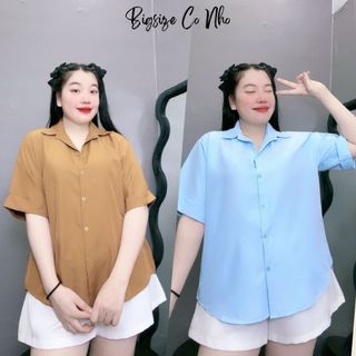 Áo sơ mi bigsize nữ tay ngắn kiểu xẻ lưng có cúc đơn giản basic chất liệu lụa chéo mát mẻ AT10