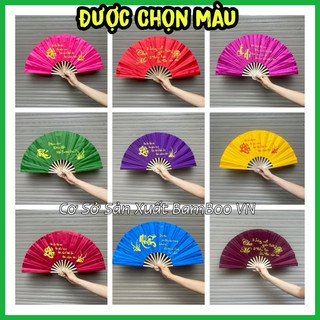 Quạt vải xếp chữ thư pháp quạt cầm tay size 27 và 31cm truyền thống Việt Nam