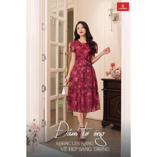 Đầm nữ CARDINA  chất lụa cao cấp kiểu dáng Macxi cổ nơ xếp ly.Mã 3VS01