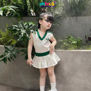 váy xuông cổ tim in hình đ.á.t bé gái chất mềm mát, đồ bộ bé gái sành điệu cá tính cho bé 13-33kg