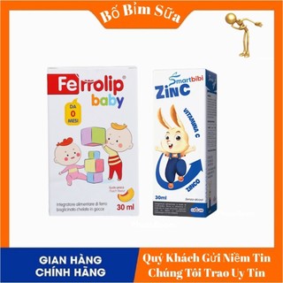 Ferrolip baby sắt hữu cơ dạng siro nhỏ giọt hương vị đào hộp 30ml và kẽm zinc smartbibi hộp 30ml