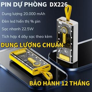 Sạc Dự Phòng Trong Suốt 20000mAh DX226, với 2 cổng sạc nhanh 22,5W và PD 120W pin Dự Phòng Nhiều Đầu Sạc Màn Hình LED