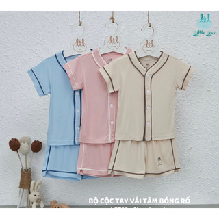 XẢ -  Bộ Little Love cộc tay chất liệu tăm, petit mềm mát, thấm hút cho bé trai bé gái.