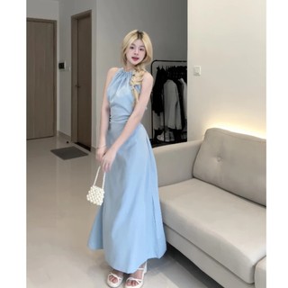 Váy maxi hở lưng dáng dài tiểu thư, Đầm cổ yếm maxi khoét eo hở lưng suông dài siêu nữ tính