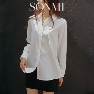 Áo sơ mi nữ tay dài công sở form rộng SONMI Hàn Quốc thiết kế cao cấp vải thô hàn màu trắng đen xanh JULISSA PAOLA AS127