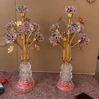 Cặp đèn thờ cúng 7 bông pha lê hoa sen 48cm