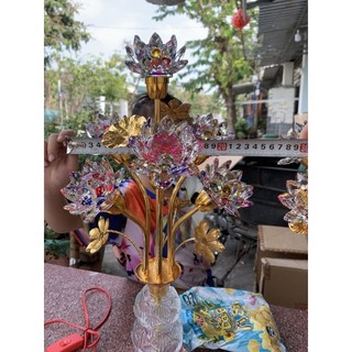 cặp đèn thờ cúng 7 bông pha lê hoa sen 48cm