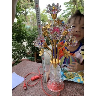 cặp đèn thờ cúng 7 bông pha lê hoa sen 48cm
