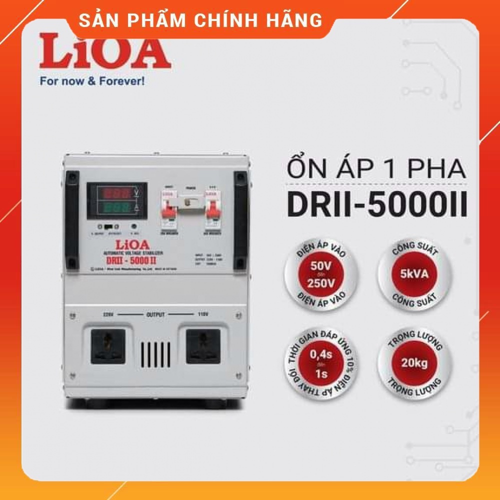 Ổn áp LiOA 5KVA dải 50V DRII-5000II 1 pha - LiOA Nhật Linh 5KW 5KG 5000VA 5000W 5 ký dây đồng thế hệ