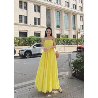 Đầm maxi 2 dây dáng dài tùng xoè xếp ly ngực