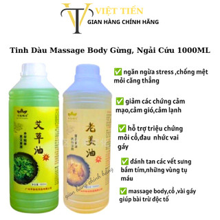 Tinh Dầu Ngải Cứu, Gừng Massage Body 1000ml | Dùng Cho Spa Dưỡng Sinh Giải Cảm, Đả Thông Kinh Lạc