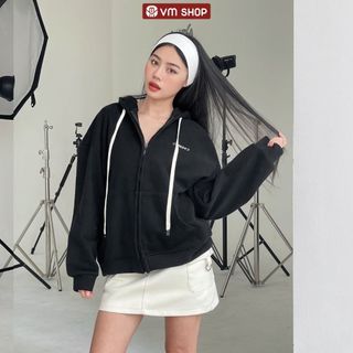 Áo khoác nỉ bông VM Shop nữ hoodie zip form rộng Unisex thêu cheese có nón KNU00039