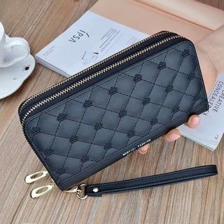 Ví Nữ Dài Cầm Tay Thời Trang, Phối Caro Và Vương Miện Sành Điệu, Thiết Kế 2 Khoá Kéo Với Nhiều Ngăn Tiện Dụng NEW-0008
