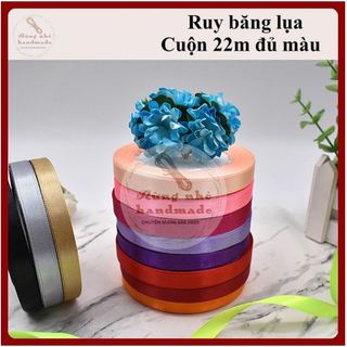 Ruy băng lụa, dài 22m rộng 1cm, đủ màu sắc, ruy băng làm nơ, handmade, thiêp, trang trí tiệc