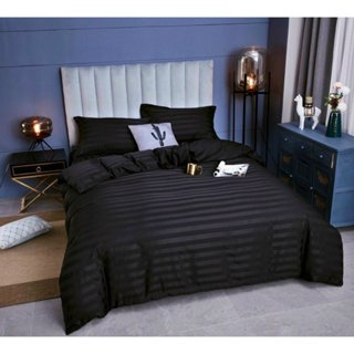 Mây House bộ chăn ga gối khách sạn , home stay cotton xọc 3F đen