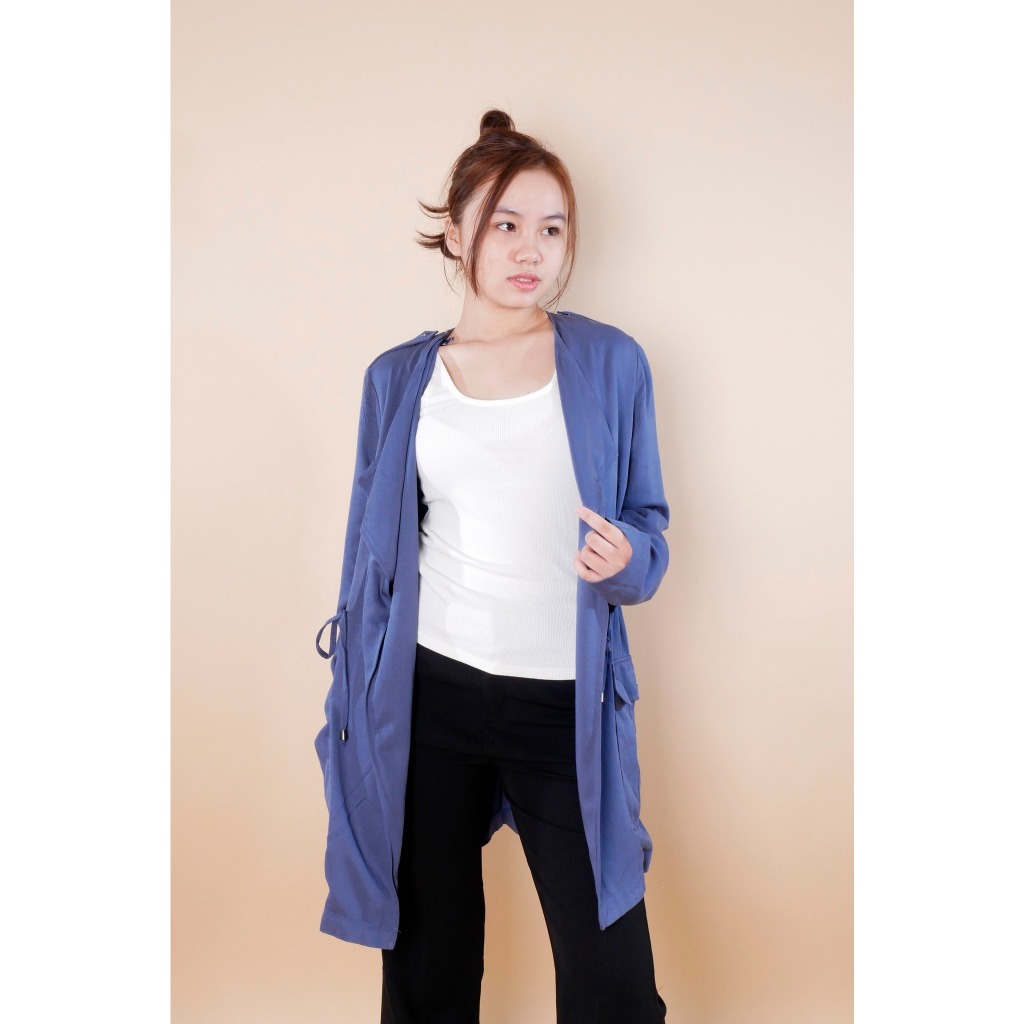 Áo khoác blazer dáng dài cột nơ eo A3439