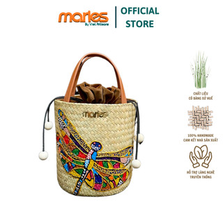Túi cỏ bàng maries handmade dáng tròn quai da