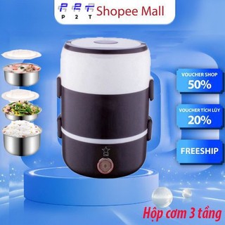 Hộp đựng cơm hâm nóng cắm điện 3 tầng P2T, cặp lồng cơm văn phòng giữ nhiệt, hâm nóng nhanh thức ăn lõi inox cao cấp A31