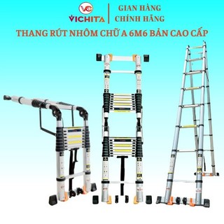 [Chính Hãng VICHITA] Thang Nhôm Bền Bỉ, Rút Gọn Tiện Lợi VICHITA Dài 6M6 (3.3M + 3.3M) - Bản Cao Cấp được bảo hành 24T