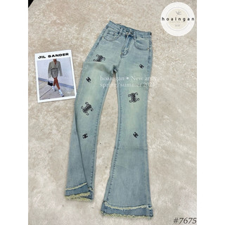 Quần jean ống loe denim quần bò thêu celine đính đá QCL1 7675 QD0073