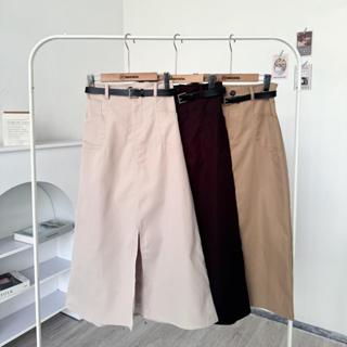 [Tặng kèm đai nịt] Chân váy midi thô mềm phối túi hộp xẻ tà kèm belt HAVANA CV181