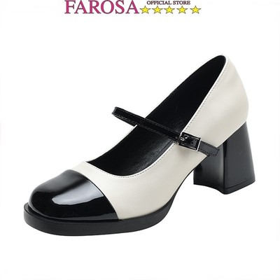 Giày cao gót nữ phối mũi FAROSA - C30 giày quai cài gót vuông cao 7cm chất da mềm cực xinh (FORM TO)