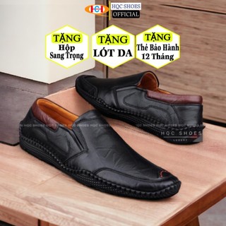 Giày lười nam HQC SHOES da bò thật đế cao su khâu chỉ bảo hành 1 năm HQ09