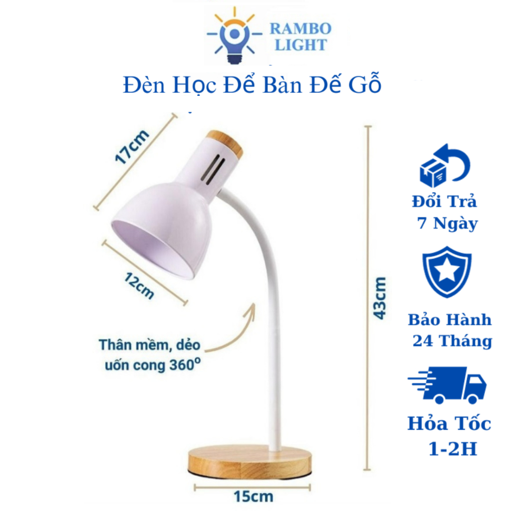  Đèn bàn học đế gỗ đèn led để bàn làm việc đọc sách bảo vệ mắt chống cận trang trí decor 