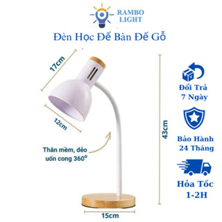 Đèn bàn học đế gỗ, đèn led để bàn làm việc đọc sách bảo vệ mắt, chống cận, trang trí decor