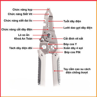 Kìm tuốt dây điện đa năng 12 trong 1, Kìm điện đa năng Thép gió HSS, Lò xo ẩn