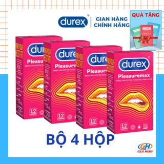 Bộ 4 hộp bao cao su Durex Pleasuremax Gân Gai 12 chiếc/ hộp đi đến đâu nàng run đến đó, kích thích cho cả 2