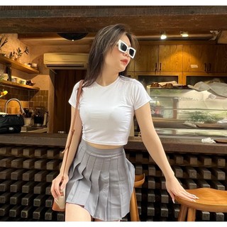 Áo thun croptop nữ có tay cotton co giãn 4 chiều phong cách đơn giản