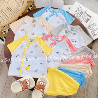 (MS109)Bộ cộc tay peptit thun lạnh phối cực xinh cúc bấm khuy lệch cho bé