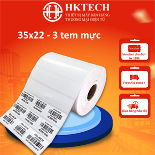  Giấy in tem khổ 35x22 mm 3 tem hàng cuộn 50m khổ 110 mm in mực 