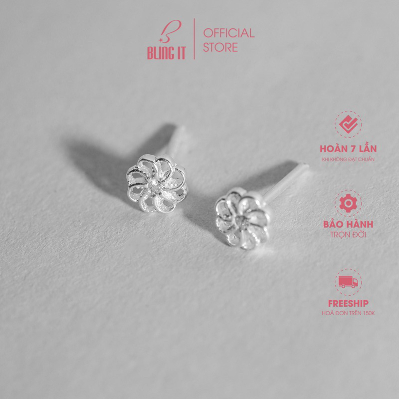 Bông tai bạc nữ BLINGIT hoa thược dược đá phong cách trang sức khuyên tai bạc 925 Ý thiết kế nữ tính thanh lịch BIBT432