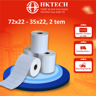  Cuộn in mã vạch tem nhiệt khổ 2 tem 72x22 mm giấy in khổ 35x22 