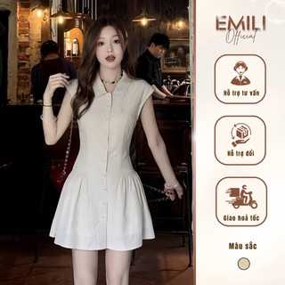 Váy ngắn cổ bẻ sát nách Emili váy tiểu thư dáng ngắn phong cách Hàn Quốc [V273]