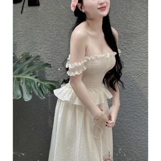 ĐẦM MAXI BẸT VAI NHÚN THUN