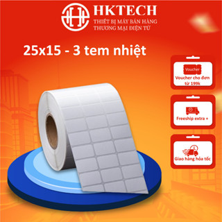  Giấy In Mã Vạch 3 Tem  Cuộn 6000 Tem  - Decal Nhiệt 3 Tem 25x15 mm  Cuộn 30m 