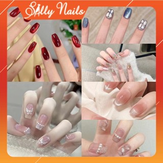 Móng Tay Giả Sally Nails - Hộp 24 Nail Giả Đính Đá Mắt Mèo Mẫu Mới Hot Trend Tặng Kèm Keo Dán