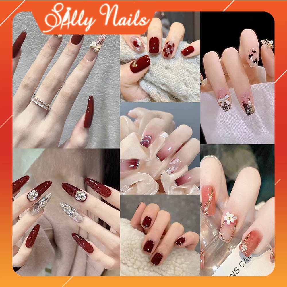[HÀNG MỚI VỀ] Hộp 24 móng Nail Box Tặng Kèm keo dán màu đỏ sang chảnh tiểu thư
