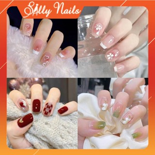 [100+ Mẫu HOT] Set 24 Móng Tay Giả Kèm Keo Sally Nails - Đính đá Hàn Quốc chào hè 2025
