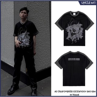 Áo thun phối local brand cổ tròn Uncle M cotton 100% nam nữ Unisex in lụa - abstract tee