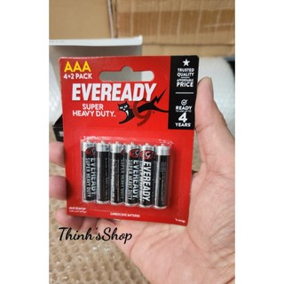Vỉ 6 viên pin đũa aaa eveready super heavy duty 1.5v mẫu mới